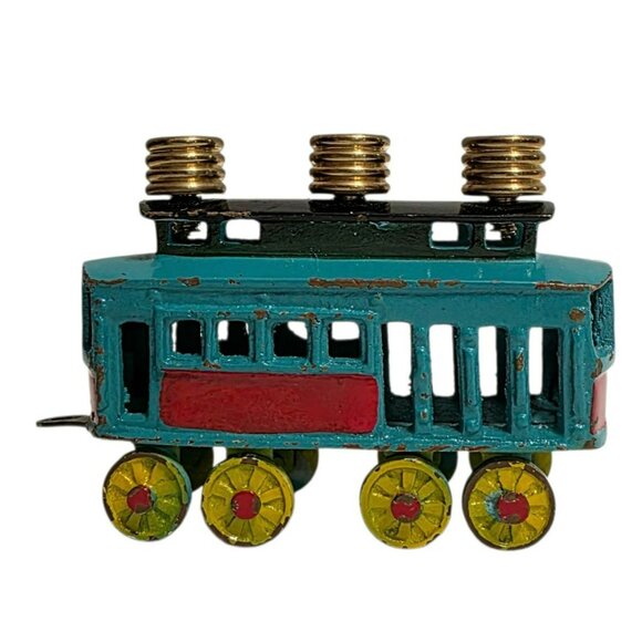 Vintage Kids Menorah Street Cars Train Hanukkah Judaica Trolley Cast Iron Brass - Picture 4 of 12